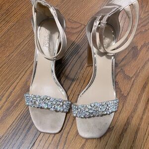 Jewel Badgley Mischka Women's Penny Heeled Sandal in Gold Rhinestone